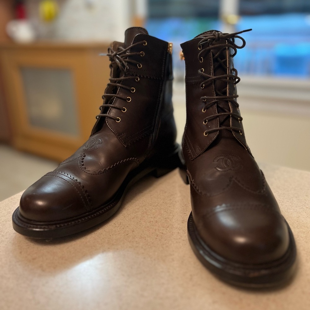 Chanel Leather Laceup Women’s Boots SIZE 38.5